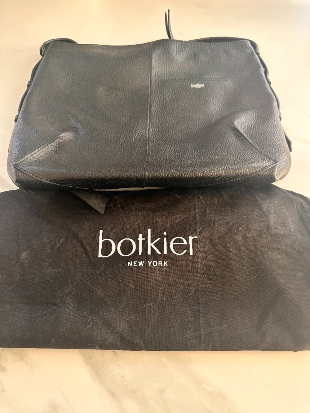 Botkier New York Black Pebbled Leather Hobo Shoulder Bag Slouchy Tote